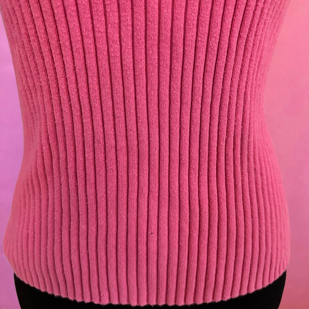 Y2K 2000s Eagle’s Eye Pink Coquette V-Neck Ribbed Sweater Knit Top - Medium - Picture 4 of 16